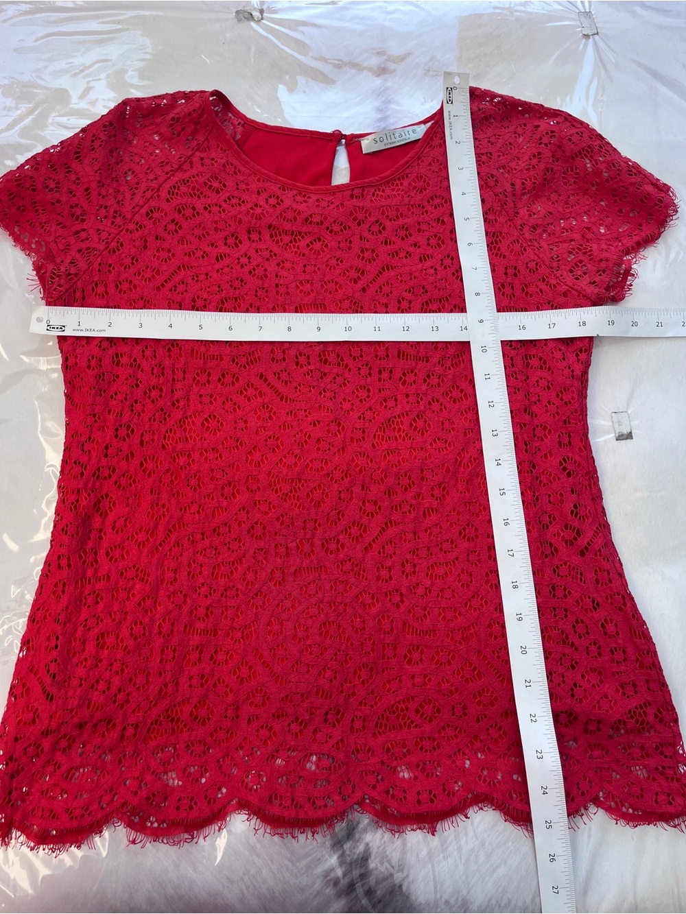 Solitaire Bright Red Lace Short Sleeve Blouse